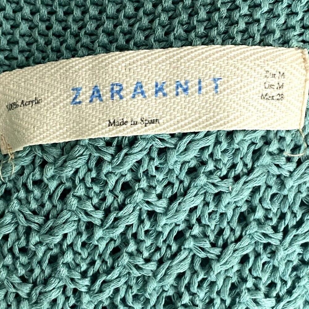 ZARA Slouchy Short Sleeves Knit Cotton Short Cardigan Sweater Open Front M Teal - Picture 10 of 15